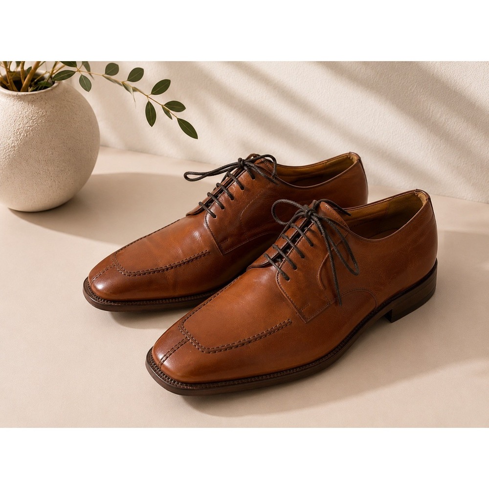 Magnanni Mens 8114 Cognac Leather Apron Toe Derby Dress Shoes Size 12 W Spain